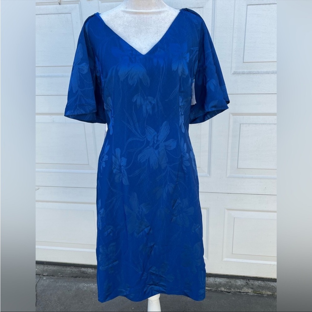 JS COLLECTIONS Women's 14 Tulip Sleeve V-Neck Navy Sheath Dress